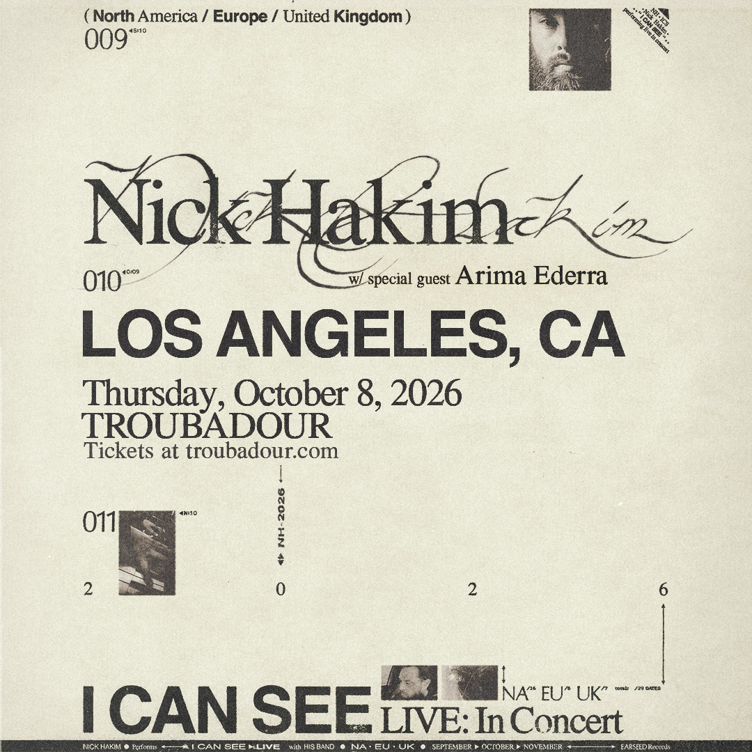 theTroubadour's tweet photo. "Endlessly Waiting" for tonight's set times? Here they are! 🎹

7pm - Doors
8pm - @ArimaEderra 
9pm - @nick_hakim 

🎟‼️LOW TIX: https://t.co/mCP9M3z2ED https://t.co/8LbiFLdguk