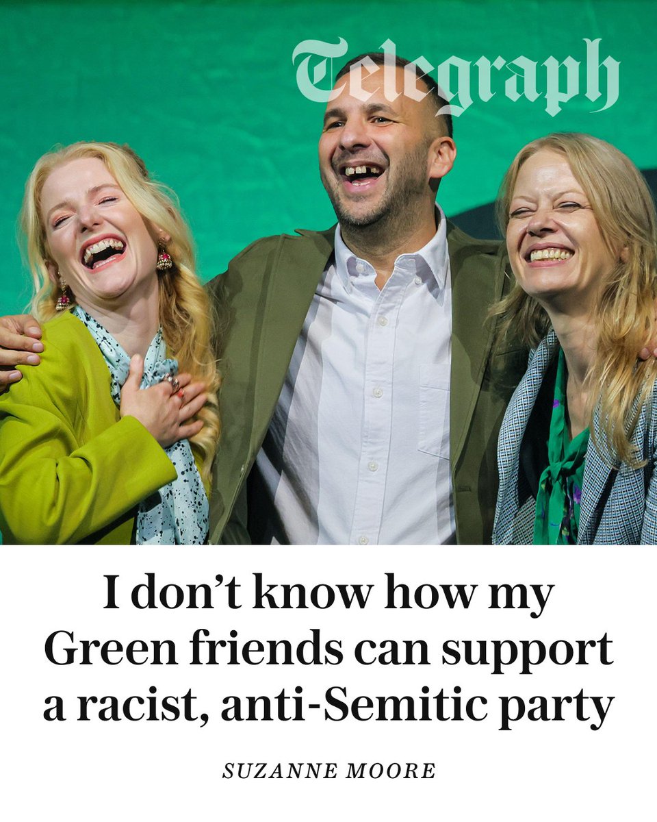 Telegraph's tweet photo. "The delusion is off the scale. They banned women for thinking that men are not in fact women. They banned a list of everyday words (mothers, fathers) from being uttered by members. They even banned journalists from being present at the actual vote on Israel.

"The Greens assure us they are open and democratic. Sure! And my name is Greta Thunberg," writes @suzanne_moore

 🔗 https://t.co/vl2cjE5uWf