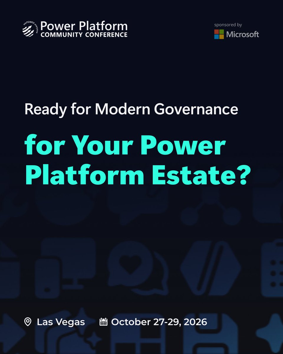 powerplatconf's tweet photo. Register for #PPCC26 https://t.co/qATx0bmXzM The CoE Toolkit got you started. Modern inventory, usage, and monitoring capabilities take you further. Learn how to govern apps, flows, agents, and environments with today's admin tools. #PowerPlatform #Governance https://t.co/BHNb941f8d