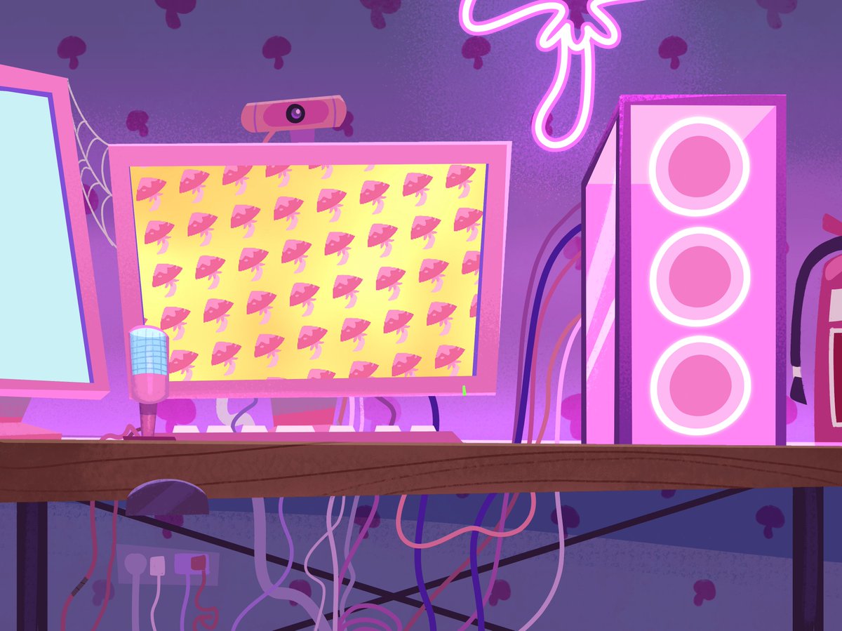 ana_pijamas's tweet photo. Some BGS I made for Spooky Month: The Wacky Wicked Woods 🍄

This whole shot was my idea so made them myself.
3 backgrounds for one shot + vtuber + moving mushrooms. I also helped with Aspen's streamer design! https://t.co/xEcqpCB6Sn