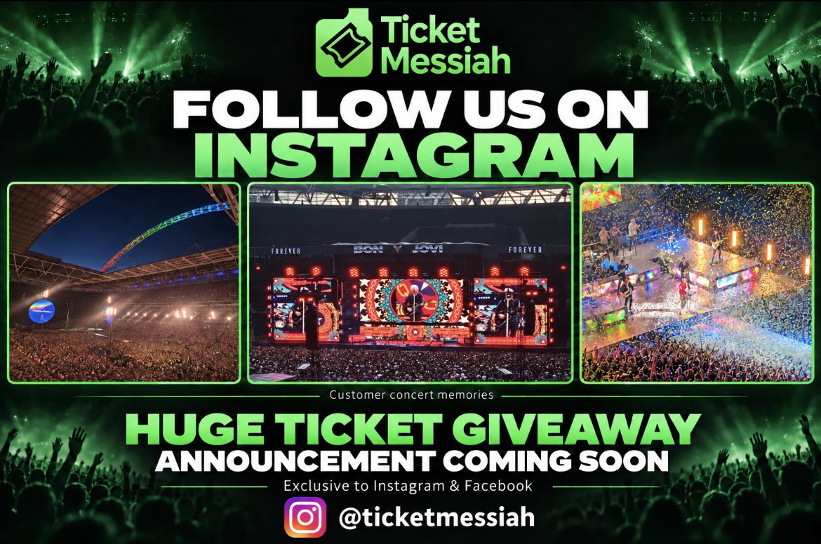 TicketMessiah's tweet photo. A HUGE ticket giveaway will be announced tomorrow, exclusively on Instagram &amp; Facebook 🎟️

Follow us so you don’t miss the announcement 👇

Instagram - ticketmessiah
Facebook - Ticket Messiah https://t.co/uLCl27Sl5M