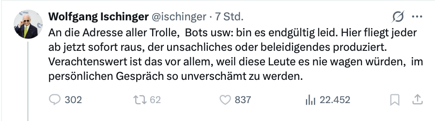 Markus_Krall's tweet photo. Hallo, Herr @ischinger, 
ich würde ihnen meine Meinung gerne ins Gesicht sagen, aber da Sie mich blockiert haben, ist das nicht unkompliziert. https://t.co/LyH1dHc3YP