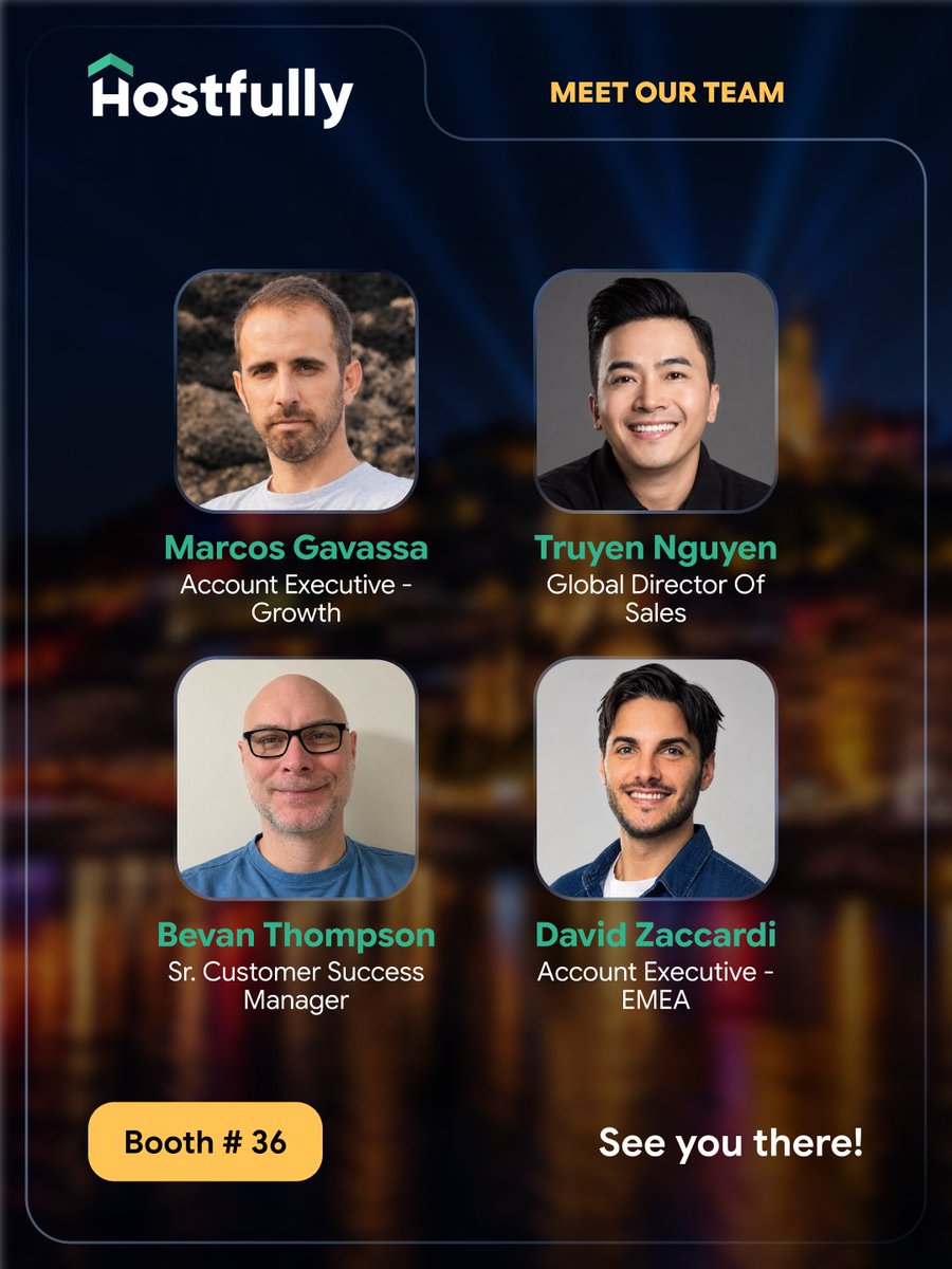 hostfully's tweet photo. Lyon, we're on our way. Find us at Booth 36 at #VRWS2026, Oct 8-9.
Truyen, Marcos, David, and Bevan are ready to talk growth, operations, and where to find the best quenelles in town. See you there. https://t.co/4wwYpwgJIJ