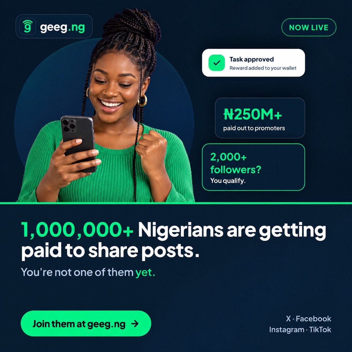 UniqueOlushola's tweet photo. ₦250M+ paid out to promoters! Make money by sharing posts on your twitter account. Join https://t.co/Mf5oEiTBED today!

@geegng https://t.co/Mf5oEiTBED https://t.co/I65g36QVqQ