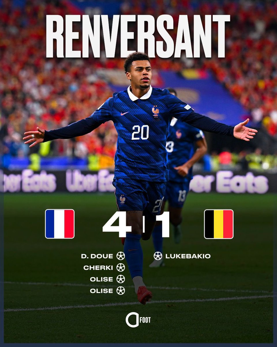 ActuFoot_'s tweet photo. 🚨🚨 LA FRANCE DE ZINÉDINE ZIDANE TAPE ENCORE LA BELGIQUE 🇧🇪 !!!!!!! 🇫🇷🤩

LA FRANCE TAPE ENCORE LA BELGIQUE TOUT SIMPLEMENT : 
👉 7 VICTOIRES DE SUITE ✅✅✅✅✅✅✅
👉 LA FRANCE AU-DESSUS SUR LES CONFRONTATIONS DIRECTES. 💪

⚽️⚽️🎯 OLISE
⚽️🎯🎯 DOUÉ
⚽️ CHERKI
🎯 DA CUNHA

MERCI POUR TOUT.