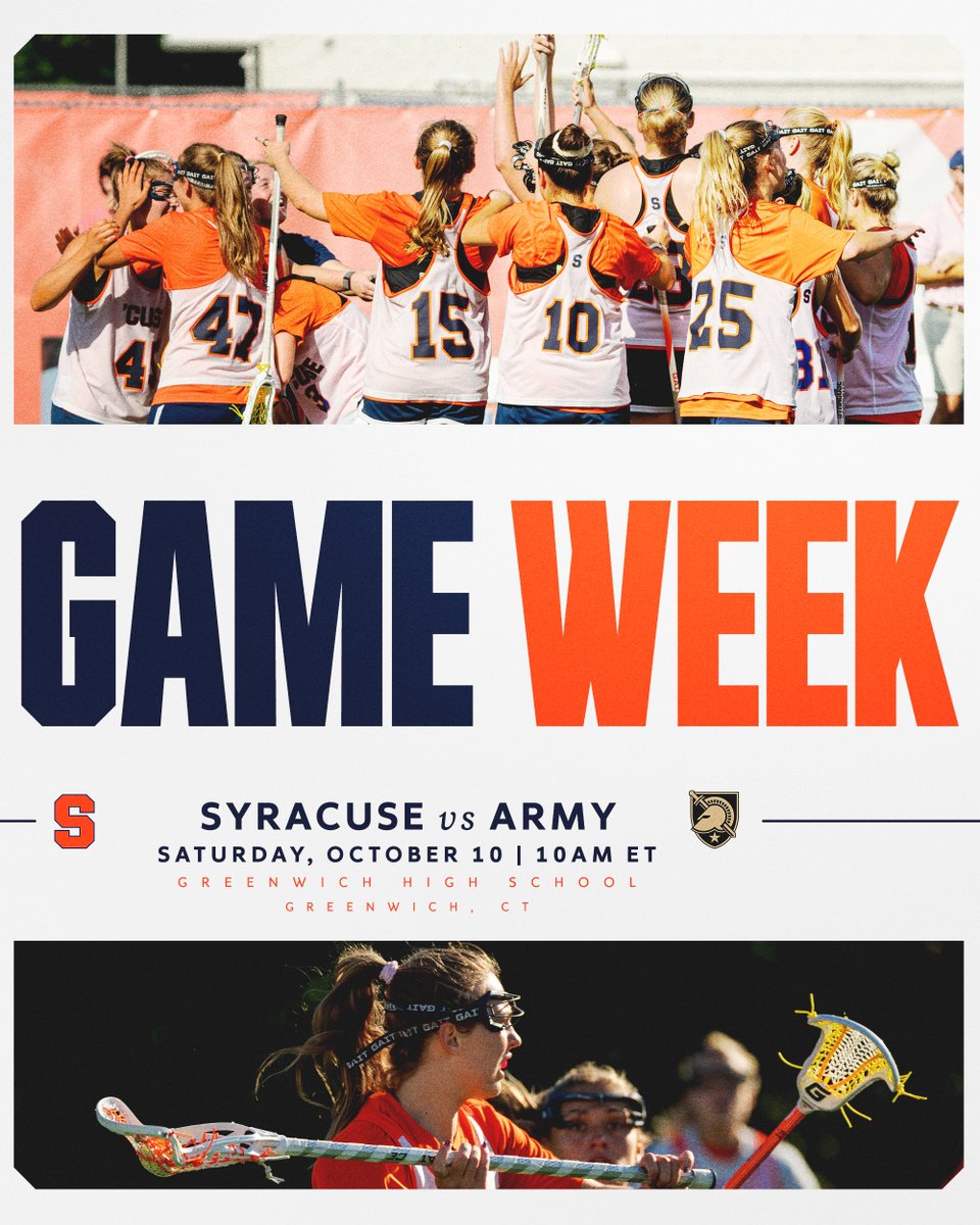 CuseWLAX's tweet photo. It's Game Week in Greenwich ‼️

Join us at Greenwich High School this Saturday as we play an exhibition against Army at the Bronx Lacrosse Classic! https://t.co/qIIWMRfULs