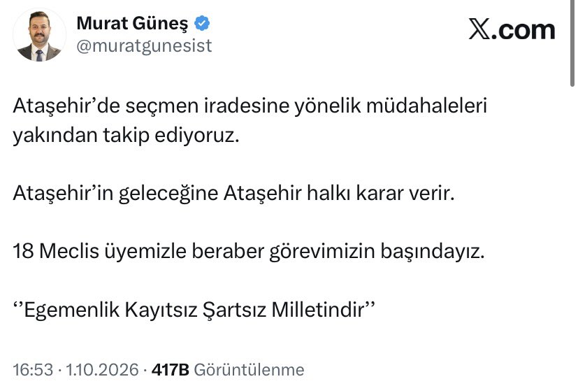 ekoimaro's tweet photo. Son Dakika:

AKP’ye geçmeyip, halkın iradesini savunan Ataşehir Belediye Başkan vekili Murat Güneş tutuklandı. https://t.co/U9tUeXb6Uv