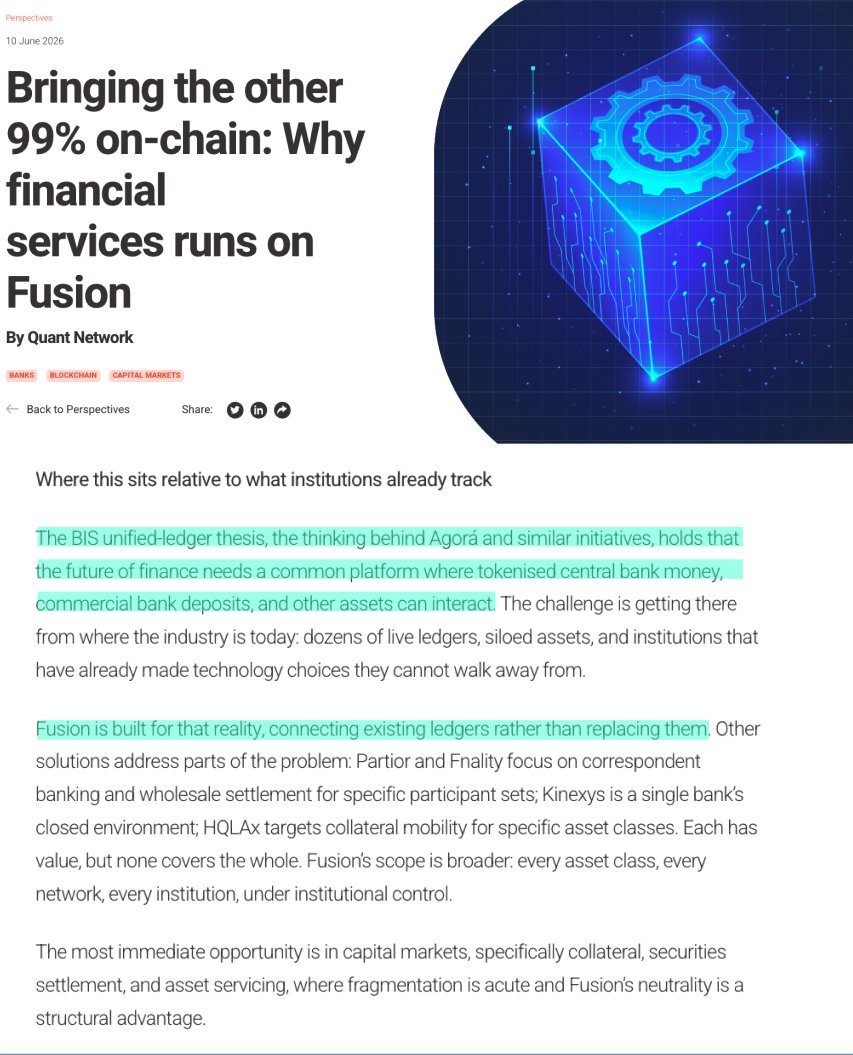 DPGmaximus's tweet photo. 🚨 XRP & QNT holders, The BIS has been describing the UNIFIED LEDGER in plain sight.

Hyun Song Shin says Project Agorá puts central-bank money + tokenized deposits from multiple institutions on ONE platform, with the full payment path visible and settlement happening “all in one go.”

🏦 Agorá = tokenized bank money
⚡ XRP = cross-border liquidity
🔗 QNT = interoperability
Different systems. Same target:
Fix fragmented cross-border payments.

⚠️ No official partnership, but the overlap is VERY hard to ignore. 📝Full video 👇https://t.co/1OpbvvLdtW
Credit to @SMQKEDQG and @Tokenicer for the documents provided.🤝