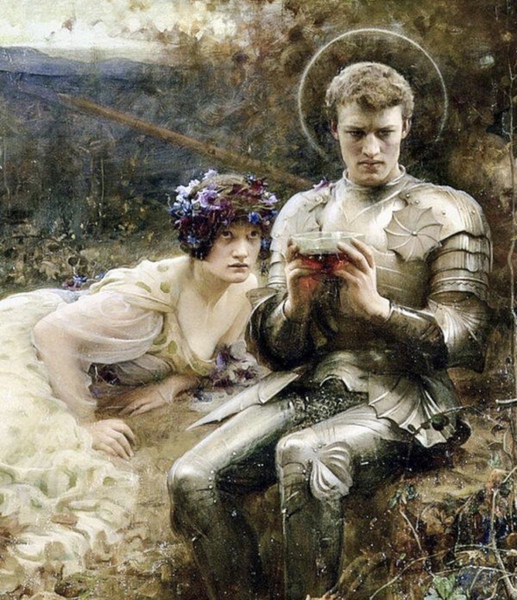 worldinseconds's tweet photo. ONE DETAIL IN THIS PAINTING SAVES THE KNIGHT FROM DAMNATION. ⚔️

🖼️ The Temptation of Sir Percival
👨‍🎨 Arthur Hacker
📅 1894

A knight encounters a beautiful woman in the forest.

She reaches toward him.

He seems dangerously close to surrendering.

But this isn’t a love story.

It’s a test.

👇