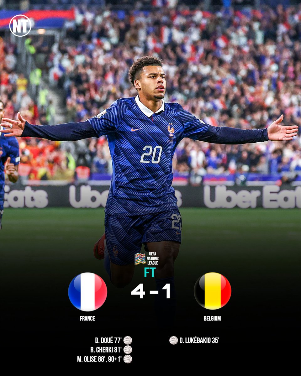 notfootballl's tweet photo. Michael Olise scores 2 braces in the injury time
#FRABEL #NationsLeague https://t.co/UMecYGEfci