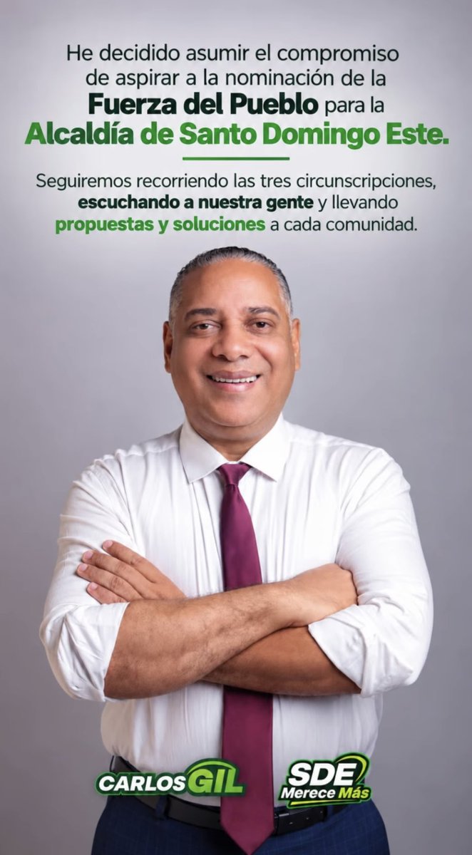 carlosgilsde's tweet photo. He decidido asumir el compromiso de aspirar a la nominación de la Fuerza del Pueblo para la Alcaldía de Santo Domingo Este

#FuerzaDelPueblo #SantoDomingoEste #RepublicaDominicana https://t.co/AHgLeCor2o