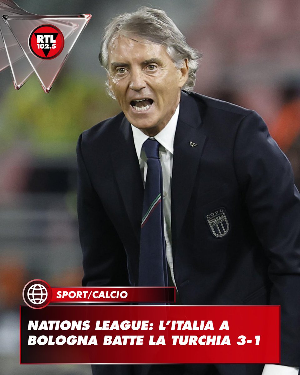 rtl1025's tweet photo. 🇮🇹⚽  L'Italia batte la Turchia 3-1 nella quarta giornata di Nations League. I gol, nel primo tempo al 26' di Scamacca, nel secondo al 16' di Simsir, al 19' di Calafiori, al 42' di Pio Esposito.

📸 ANSA/ELISABETTA BARACCHI https://t.co/jUxDnMVGZ7