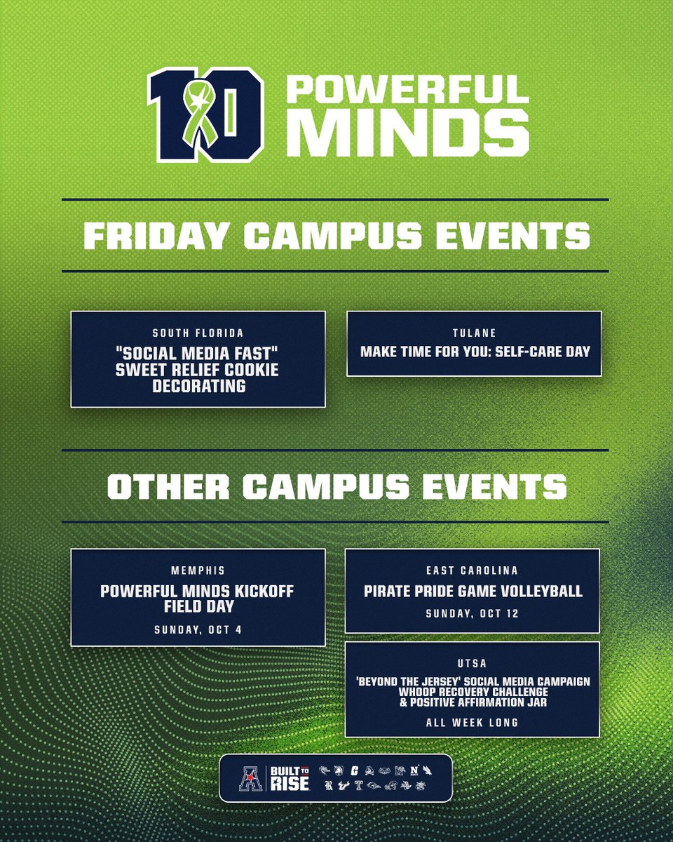 American_SAAC's tweet photo. Wrapping up Powerful Minds Week with a reminder to make time for YOU 💚🧠

From self-care and unplugging to field days, recovery challenges, and positive affirmations, wellness looks different for everyone☀️

#PowerfulMinds x @American_Conf https://t.co/MyOsL7vDeO