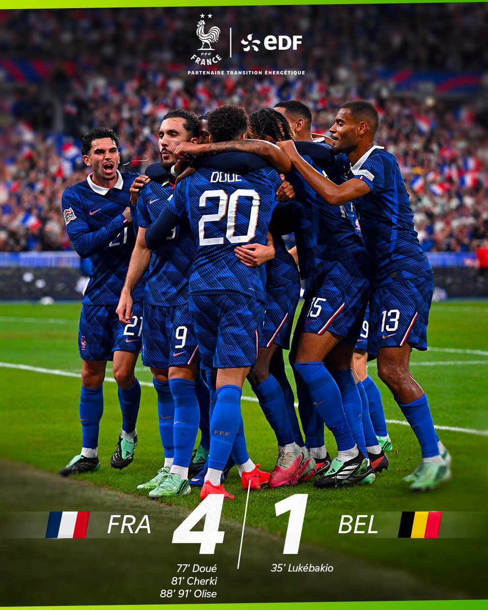 EDF_Foot's tweet photo. 𝗥𝗘𝗡𝗩𝗘𝗥𝗦𝗔𝗡𝗧 🤩

Menés à la pause, les Bleus ont fait la différence en seconde période pour s’imposer 4 - 1 🔥

Une belle victoire pour conclure ce rassemblement 💙

#EDFFoot https://t.co/XVl0g8eB3p