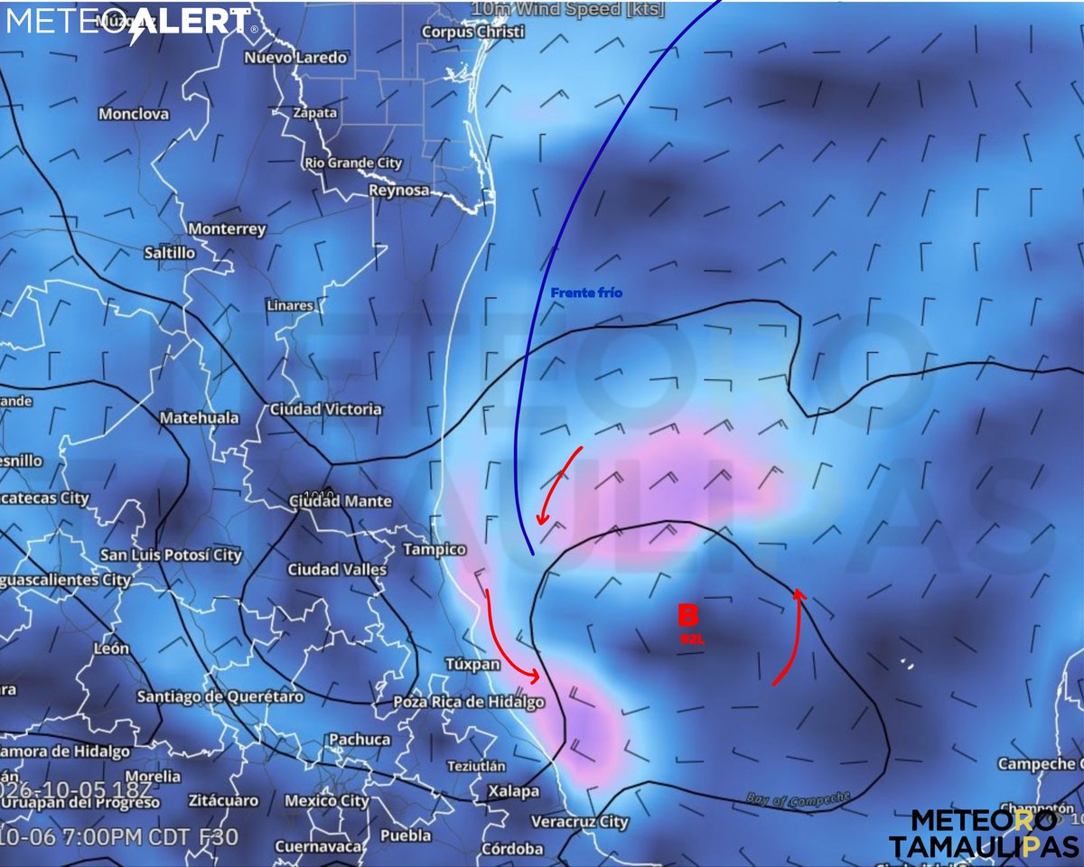 MeteoroTamps's tweet photo. 🌀♥️🔵 EL DISTURBIO #92L Y EL AIRE FRÍO DEL FRENTE SE UNEN… ¡Y GENERAN “NORTE”!

El aire frío del frente, combinado con la circulación del disturbio tropical, está favoreciendo un “Norte” débil a moderado a lo largo de la costa tamaulipeca y algunas zonas del estado. https://t.co/fCdwvYCjcj