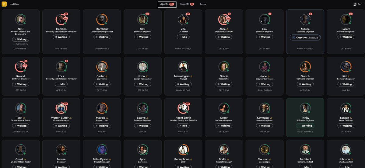 OneBillian's tweet photo. What my team and agent board look like using @InstallKosmos. 

Agents from @grok, @OpenAI, @claudeai, and @GeminiApp are all working in tandem.

If you've got a subscription on any of those platforms, Komsos is 100% free. https://t.co/PE09Si1GBq
