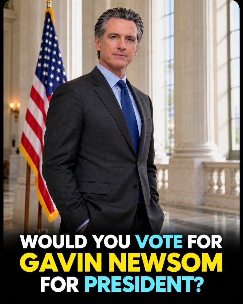 BigDaddy01v's tweet photo. 🇺🇸 2028 PRESIDENTIAL ELECTION POLL:

Would you support Gavin Newsom as a presidential candidate?

A) 👍 Yes
B) 👎 No
C) 🤔 Maybe
D) 🇺🇸 Someone else https://t.co/6JPPye36EH