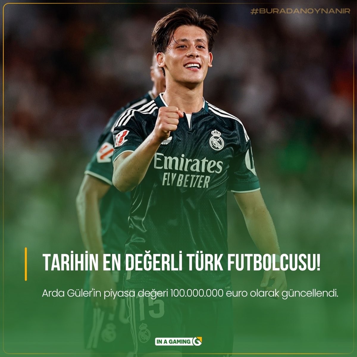 inasosyal's tweet photo. Arda Güler, 100 milyon euro piyasa değerine ulaşan ilk Türk futbolcu oldu. https://t.co/czFOANFCmT