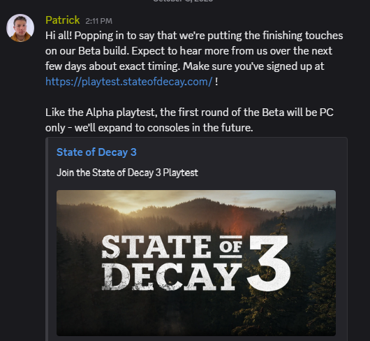 IdleSloth84_'s tweet photo. UPDATE | State of Decay 3 Beta will be announced soon

“First wave PC only, expand to consoles in the future.”

Sign-up to State of Decay 3 Playtest
https://t.co/ec5vDaSCrM