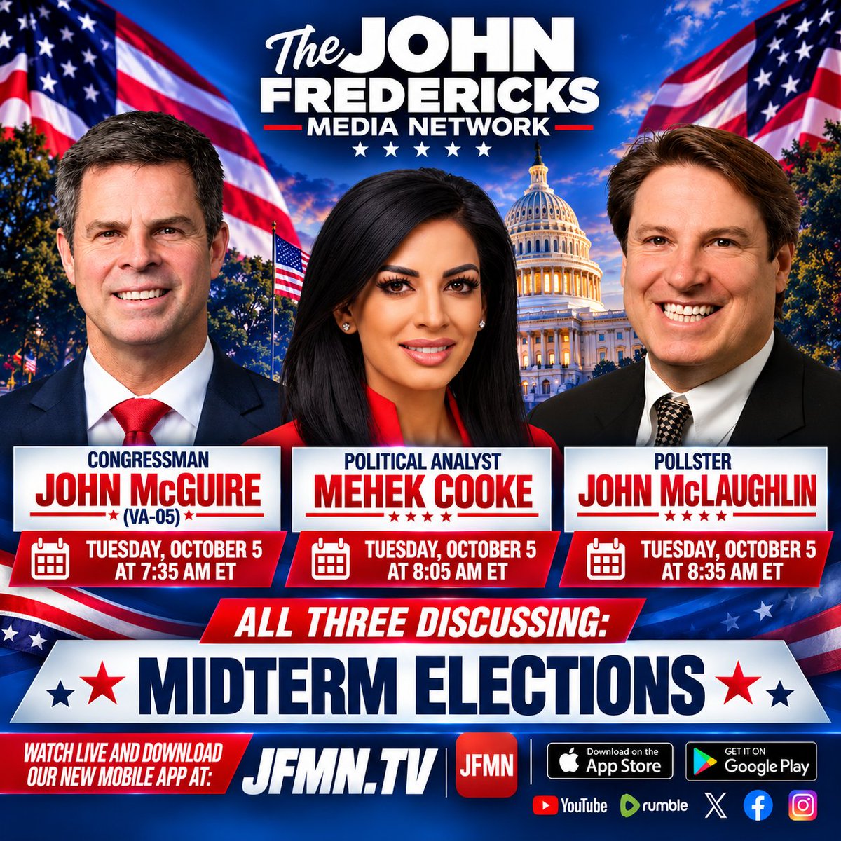 jfradioshow's tweet photo. #JFRS #TUESDAY #GodzillaOfTruth
Watch Live + Download Our New Mobile APP at https://t.co/PKkmw24m7E
6:00 AM - 10:00 AM ET @jfradioshow LINE-UP
7:05 AM ET #ToddSheets
7:35 AM ET @RepJohnMcGuire
8:05 AM ET @MehekCooke
8:35 AM ET @jmclghln
9:00 AM ET @MikeOliverio4WV @GenoForHouse @MikeHiteforCouncil @ChrisRoseWV @BrianHeltonWV @ChrisMillerofWV #JohnFindlay #MountaineerMavericks
9:05 AM ET #DaveBovee @FourGMedia #GodGasGunsGlory
Taking Your Calls!!! 888-480-JOHN (5646)
Watch Live + Download Our New Mobile APP at https://t.co/PKkmw24m7E