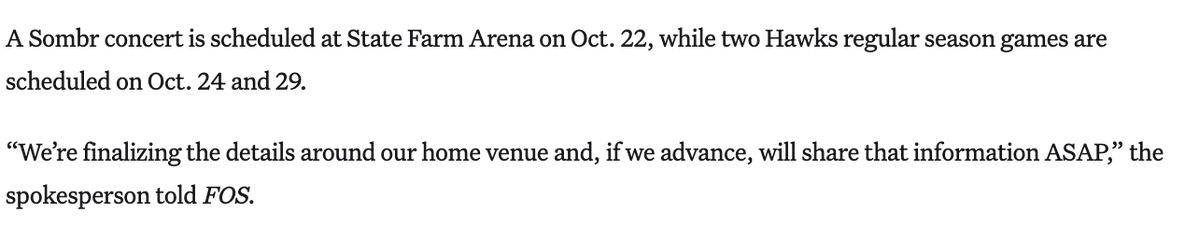 colincsalao's tweet photo. The Dream did not confirm where they will play home games if they advance to the WNBA Finals. 

If they do, they will host Games 3, 4, and 6 and there are already events scheduled at State Farm Arena on those dates. https://t.co/DJqMIWyS3s