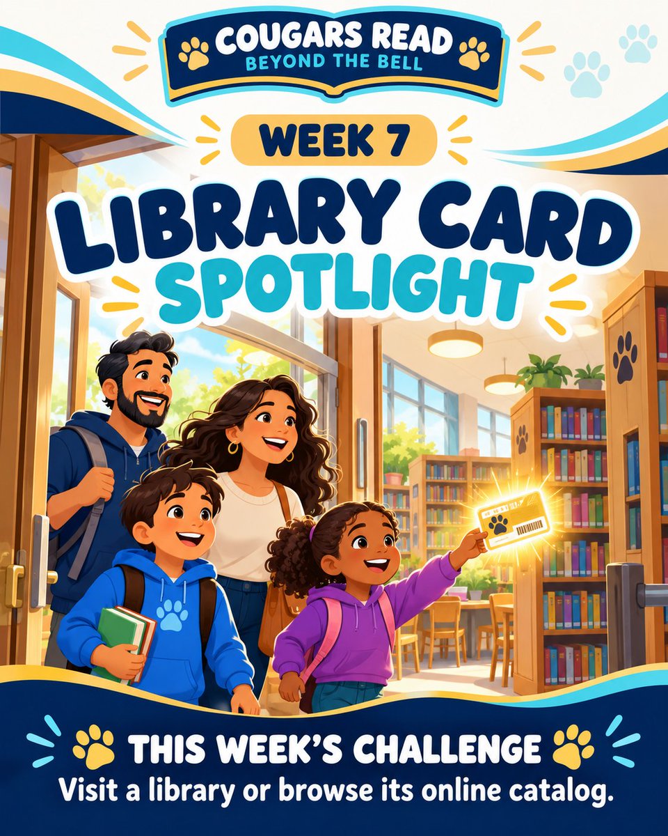Jarrell_ISD's tweet photo. 📚 A library card is a ticket to countless adventures!

This week’s #CougarsRead challenge: Visit a library or browse its online catalog. Discover a new book, audiobook or resource together!

#BeyondTheBell #JarrellISD https://t.co/JRXTMAmiz1
