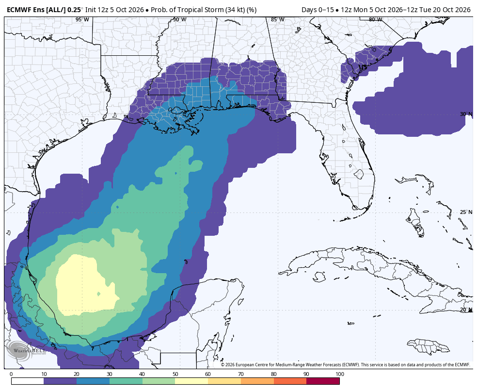 spann's tweet photo. SATURDAY: There are big football games, concerts, and festivals across Alabama and along the Gulf Coast this weekend. With a tropical system coming up from the south, there are many questions.

This is what I can tell you now.

*NHC has raised the chance of the disturbance in the Gulf becoming a depression or storm to 80 percent. Odds of this becoming a minimal hurricane are low, but it can't be ruled out.

*Still believe the main impact from this (whether a broad low, depression, or storm) will be a huge rain mass across the Deep South over the weekend. Some flooding is possible, especially over the southern half of Alabama and near the coast where the ground is saturated.

*Until the system becomes better organized, and we get dropsonde data from hurricane hunter aircraft, there will still be considerable uncertainty in the timing and placement of the heaviest rain. Forecast confidence will be much higher by Wednesday.

*For now, rain looks likely Saturday and Saturday night. Perhaps lingering into Sunday. It could be a steady, soaking type rain. And, if the tropical system deepens before landfall, wind could be an issue. Winds could gust to 30/40 mph at times at some point over the weekend.

*Rain will likely begin on the Gulf Coast Friday night, then spreading northward Saturday.

It is important to remember any or all of this could change in the coming days. It is just too early to be really specific. When we get to Wednesday I will be very detailed. Keep an eye on updates.