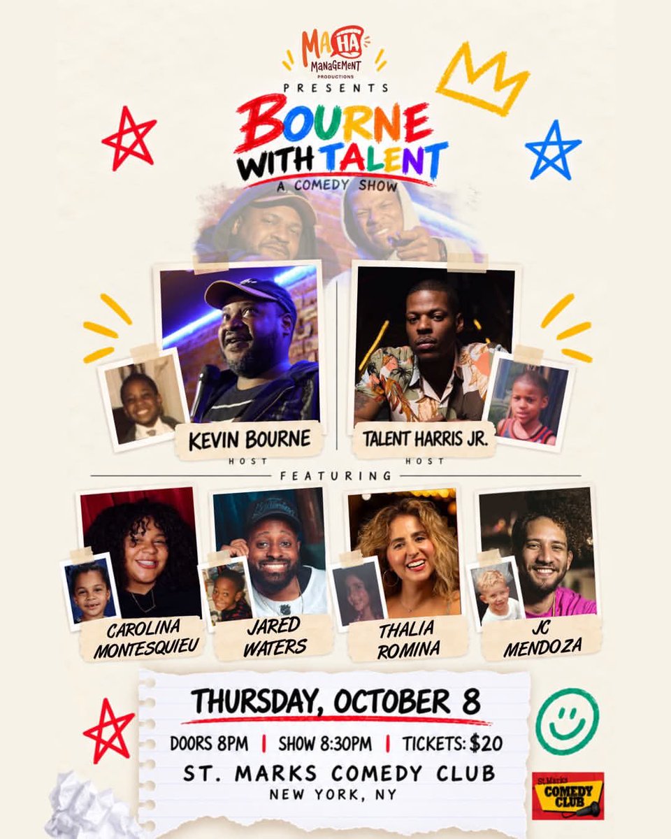 talentharris's tweet photo. NYC 🗣️ If you’re looking for something fun to do this Thursday night, come hang with us in the East Village at St. Mark’s Comedy Club 📍

We are kicking off our brand new monthly comedy show, Bourne With Talent, this Thursday 10/8 🎭

Hosted by Kevin Bourne &amp; yours truly https://t.co/neJeovNaFE