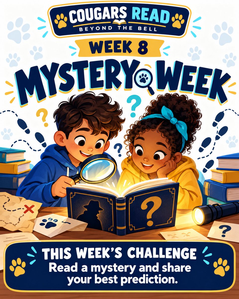 Jarrell_ISD's tweet photo. 🔎 Calling all Cougar detectives!

This week’s #CougarsRead challenge: Read a mystery and share your best prediction. What clues helped you decide?

#BeyondTheBell #JarrellISD https://t.co/uVPJCKcJLf