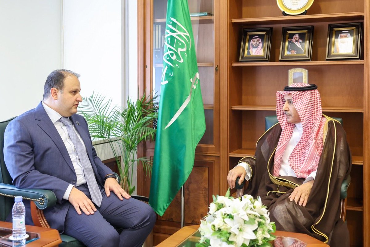 KSAmofaEN's tweet photo. #Riyadh | Deputy Minister for Political Affairs Ambassador Dr. Saud Al-Sati received Ambassador of Azerbaijan to the Kingdom, Mutallim Mirzayev, during which they reviewed bilateral relations and discussed topics of shared interest. 🇸🇦🇦🇿 https://t.co/jACrMuPxLm