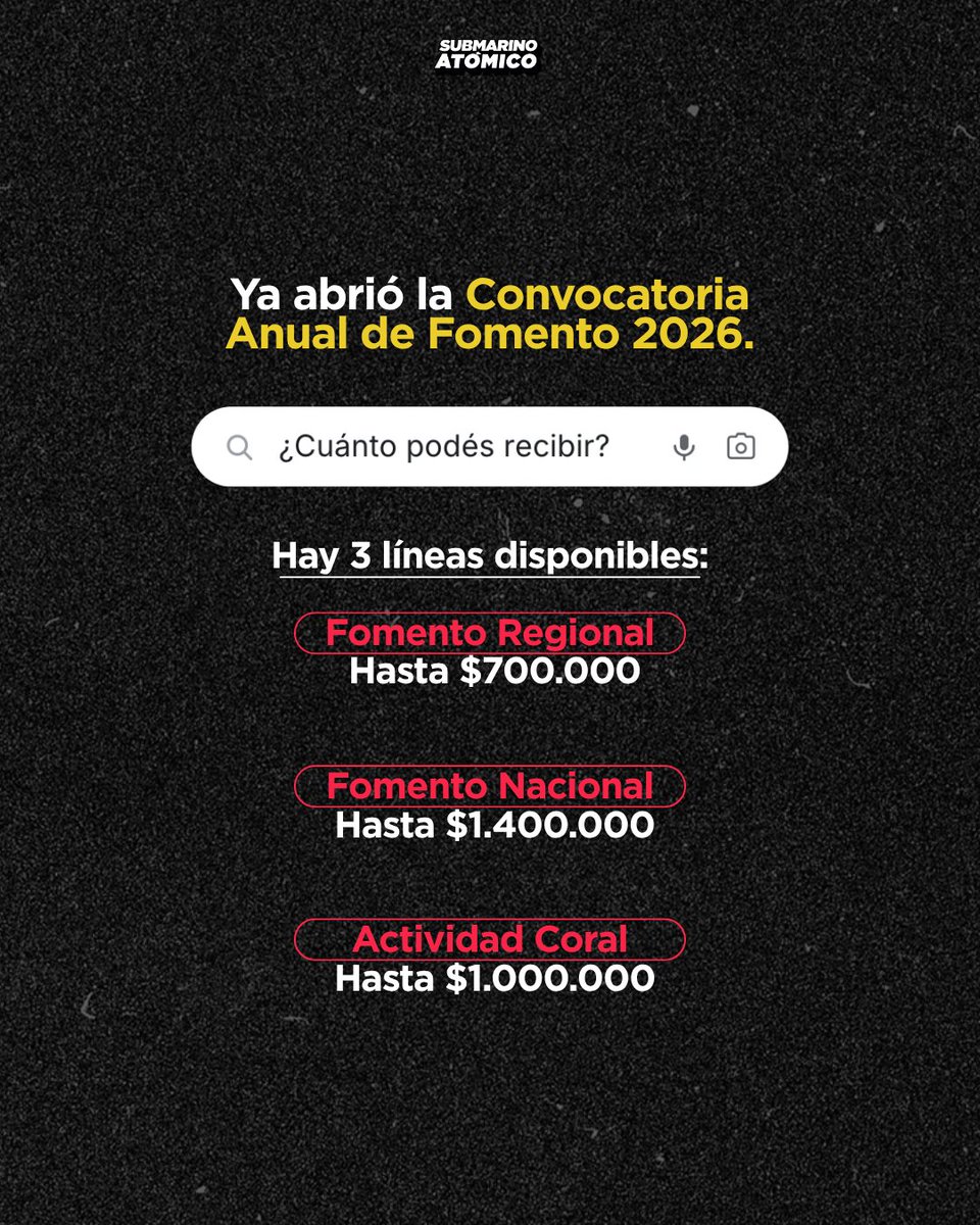 submarinoatomic's tweet photo. Si tenés un proyecto musical, esta noticia te puede interesar. 👀

El INAMU abrió su Convocatoria Anual de Fomento 2026, con aportes económicos para distintos proyectos y actividades musicales.

📌 La postulación está abierta hasta el 15 de octubre. https://t.co/ou99zXq1EW