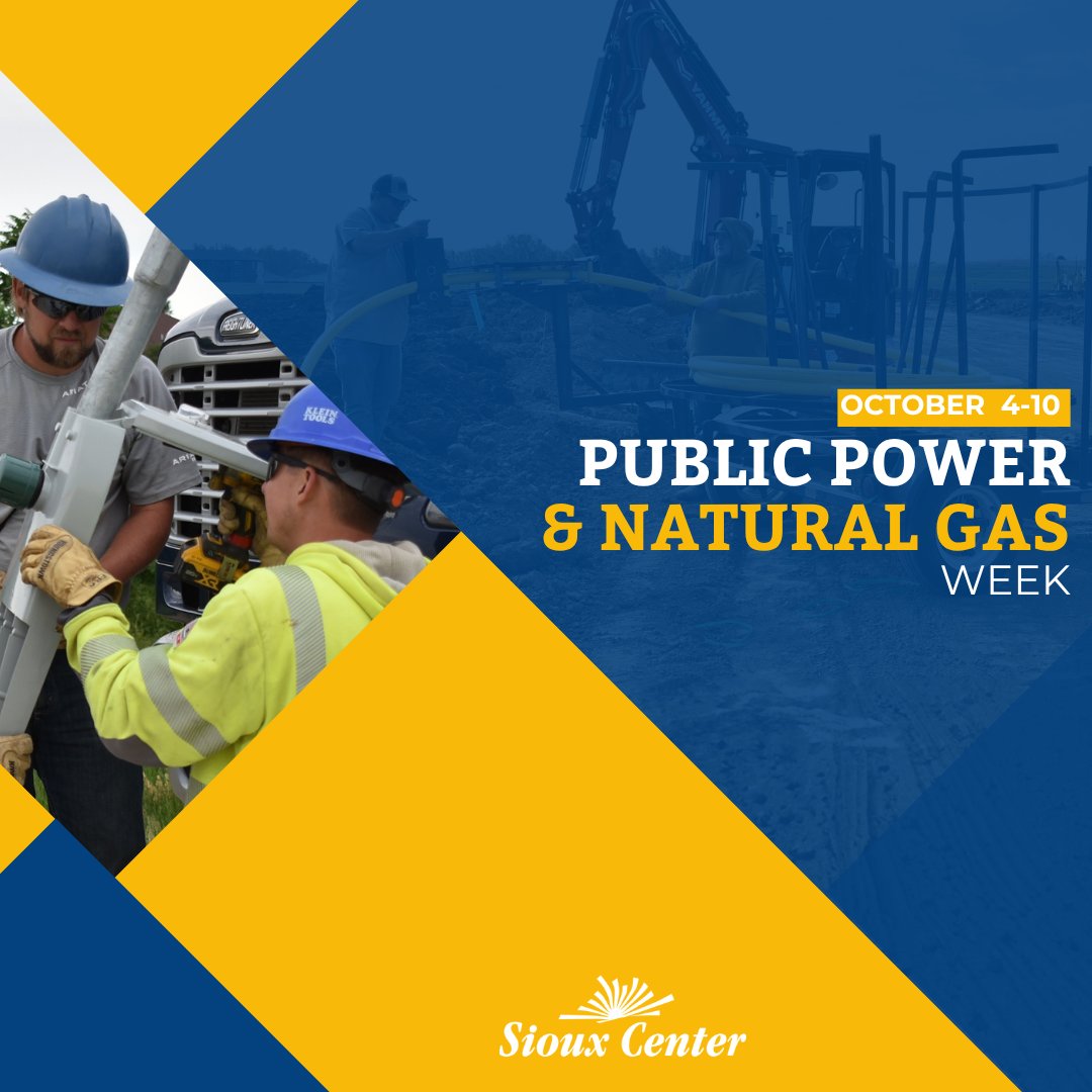 SiouxCenterIA's tweet photo. For more than 70 years, Sioux Center has owned and operated our own electric and natural gas utilities, and for longer than that, our own water, wastewater and streets. That means we have local control, local leadership, and a focus on community strength.
This week we join cities across the nation celebrating Public Power & Natural Gas Week. We are thankful for the visionary leaders who pursued owning our own utilities decades ago, and we are thankful for our local utilities and their reliability, quick response times, local customer service, and community focus.
#communitypowered