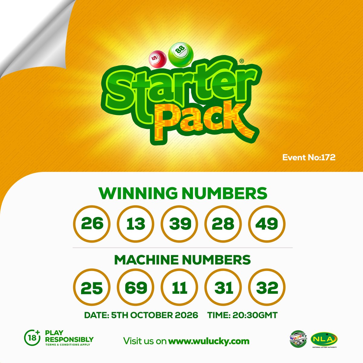 wuluckygh's tweet photo. 2026/10/05 - 20:30GMT- WULUCKY 5/88 STARTER PACK LIVE DRAW - EVENT NO: 172
Live Draw by WuluckyGhana Limited. Regulated by the NLA.

Winnings can be requested or toggled to be received instantly! No one does it better!! 

Wulucky!! Play small, WIN BIG!!

#winbig #wuluckygh #playsmall #cikapuduo #odogwuhour #wulucky588 #wulucky590