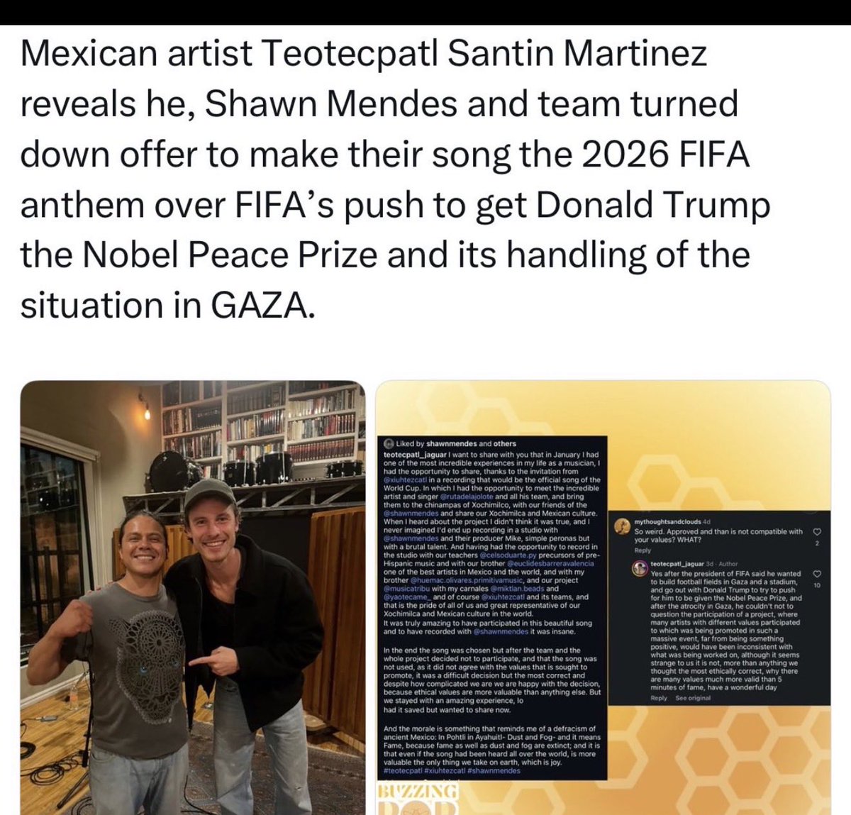 Mayavoer's tweet photo. TRULY sick of their shit 🤦🏻‍♀️ he literally refused to collaborate w fifa bc of trumps statements abt palestine AND raised 5.5 mill for gaza. one of the only celebs who actually helps ( saying this as a palestinian myself btw) yall r insane and bored. mental illness fr https://t.co/q189vtN7d6