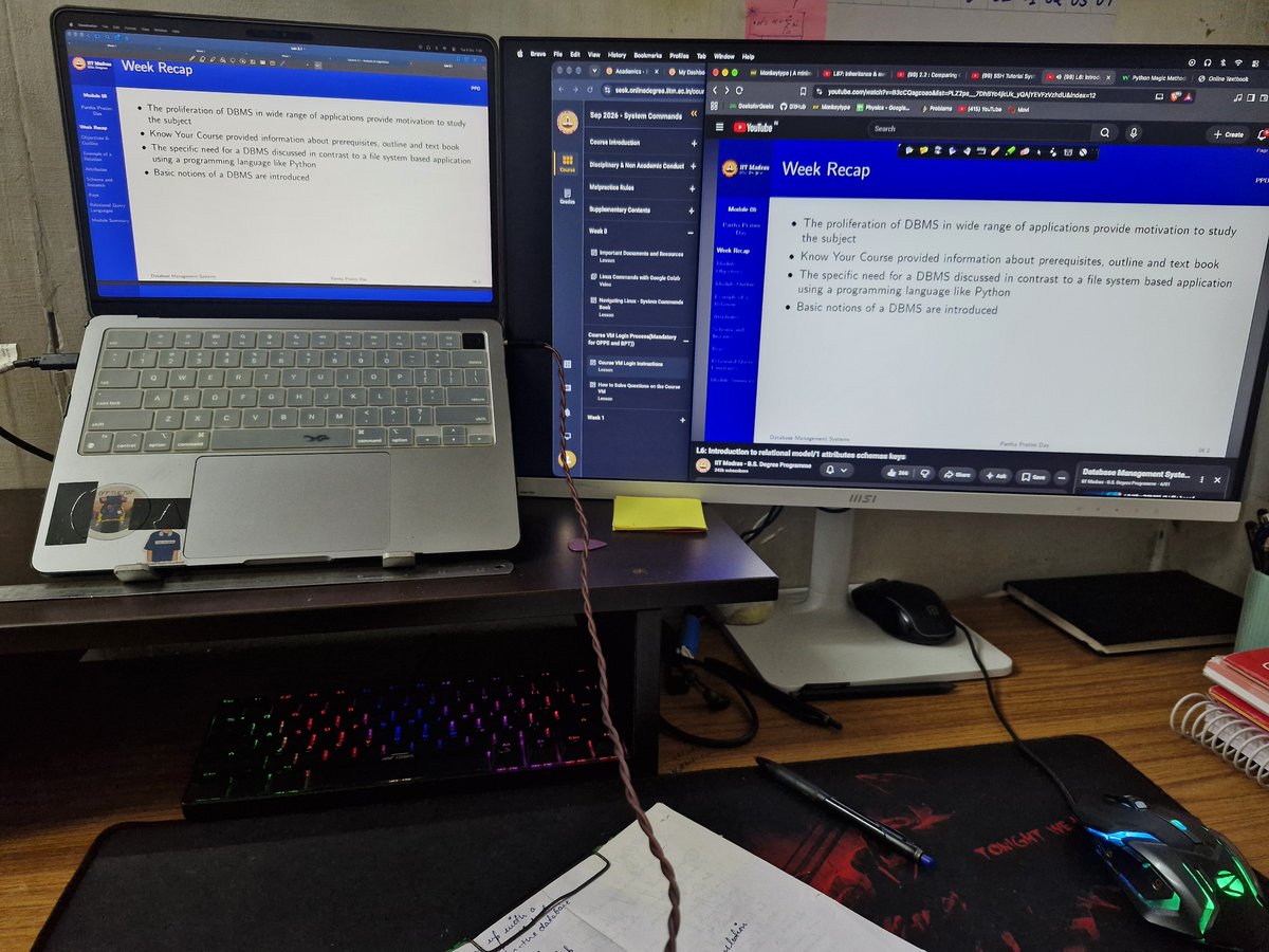 _Nipun_Pandey_'s tweet photo. Day 38 📚

A productive study day:
• DBMS — continued modules &amp; revised key concepts
• System Commands — practiced Linux commands
• DSA — studied time &amp; space complexity
• Completed and submitted multiple practice/assignment questions.

#StudyLog #DBMS #DSA #Linux https://t.co/PGvUxPCHvr