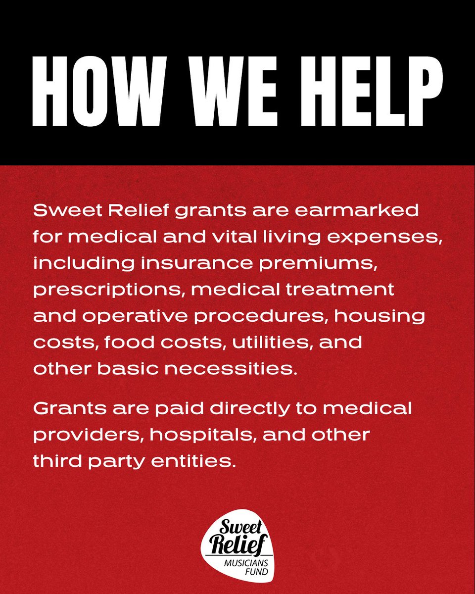 SweetRelief's tweet photo. What is Sweet Relief Musicians Fund?

Sweet Relief provides financial assistance to career musicians and music industry workers who are struggling to make ends meet while facing physical or mental health issues, disability, or age-related problems.

https://t.co/GhOI0I1Yry https://t.co/NHxjdIAtFR