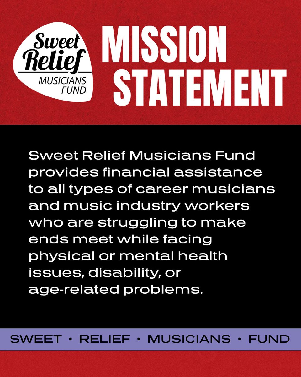 SweetRelief's tweet photo. What is Sweet Relief Musicians Fund?

Sweet Relief provides financial assistance to career musicians and music industry workers who are struggling to make ends meet while facing physical or mental health issues, disability, or age-related problems.

https://t.co/GhOI0I1Yry https://t.co/NHxjdIAtFR