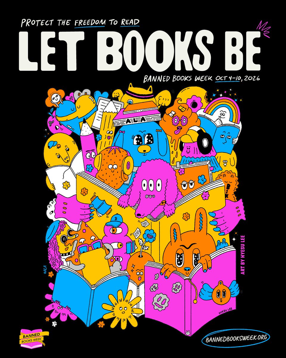 FreeSpeechWeek's tweet photo. This week is Banned Books Week! Learn how to get involved at https://t.co/492dn9OYje

All images © American Library Association. Banned Books Week is ® American Library Association. Let Books Be is ©2026 American Library Association. Artist Hyesu Lee https://t.co/W4E6W3sjcf