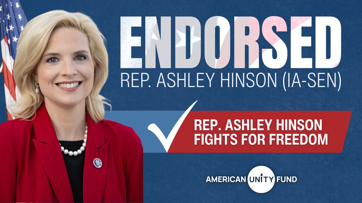AmericanUnity's tweet photo. A mom of two and former journalist, Rep. Ashley Hinson voted for the Respect for Marriage Act, joining a bipartisan majority to protect marriage rights nationwide.

American Unity Fund endorses @hinsonashley as she takes that same independent streak to the U.S. Senate. 🇺🇸 https://t.co/LLybhoKTdF