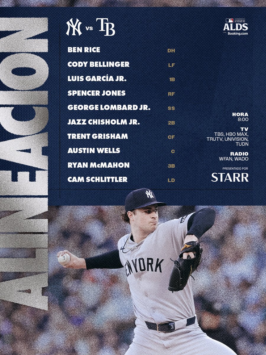 Yankees_Beisbol's tweet photo. Alineación del juego 2. 

#LosDelBronx https://t.co/7GYoZWdRdh