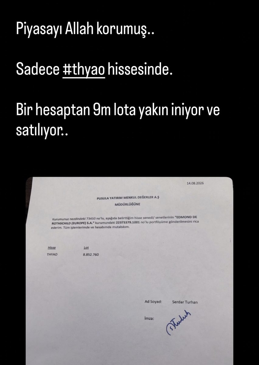 realtraderakin's tweet photo. Bu paylaşım 12 Ağustos’a ait.

Bahse konu virman 14 Ağustos’ta gerçekleşmiş..

Fon konusunda ilk uyarıyı ben yapmış “?” paylaşımına işaret etmiştim 

Gerçeği takastaki bozulmaları anormalliği ön görmüştüm..

Şimdi ortaya çıkıyor.

Piyasayı Allah korumuş..

Takas herşeydir.

Söyleyecek söz bulamıyorum..

#xu100 #bist #borsa