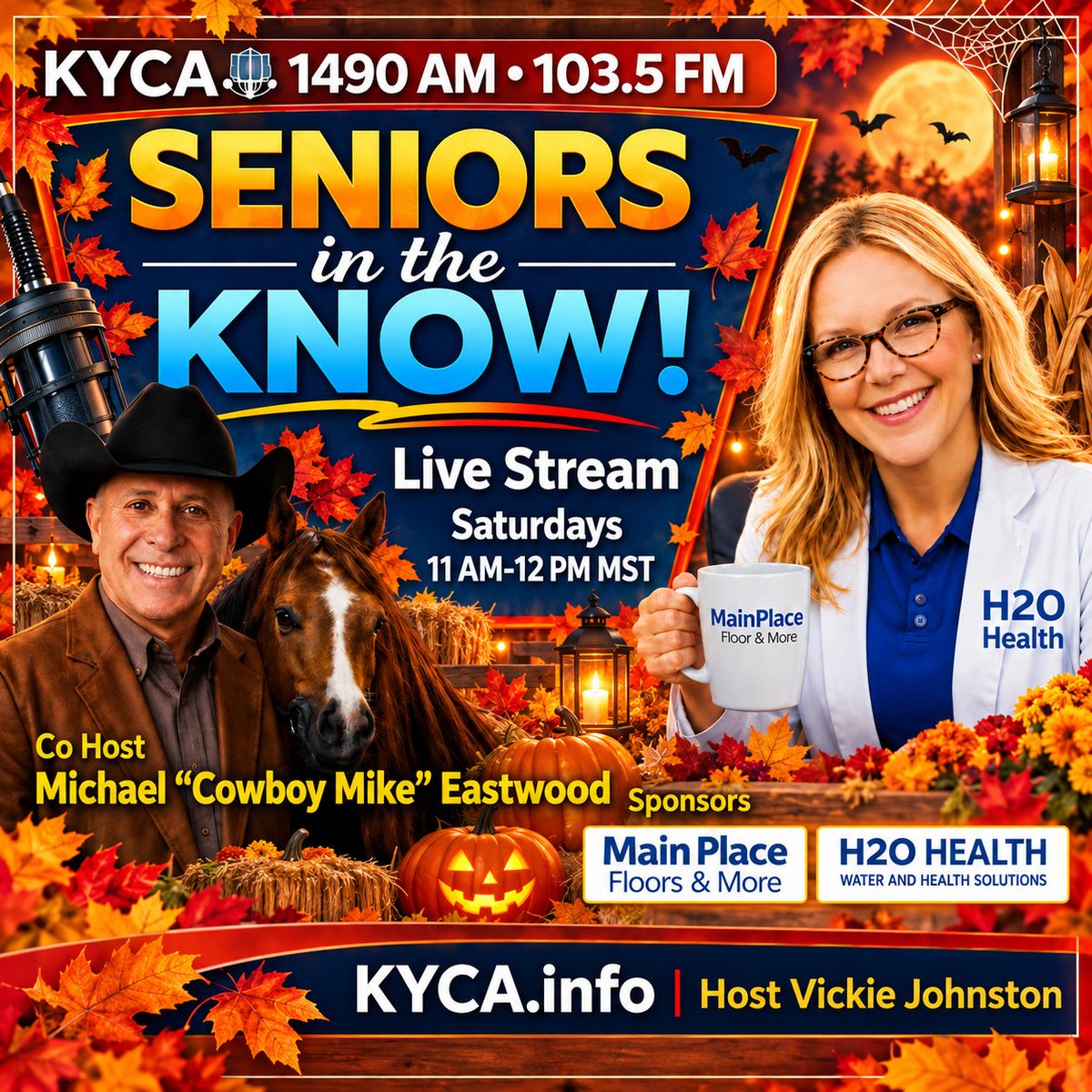 pony4precious's tweet photo. Your hosts this morning on KYCA Seniors in the Know are Vickie Johnston and Michael “Cowboy Mike” Eastwood. Their special guest is Mike Hodges of H2 Insurance, 

Click here to hear last week's show. https://t.co/LTX5Gbl2pc #prescott #Kyca #cowboymike https://t.co/c9869n9yOY