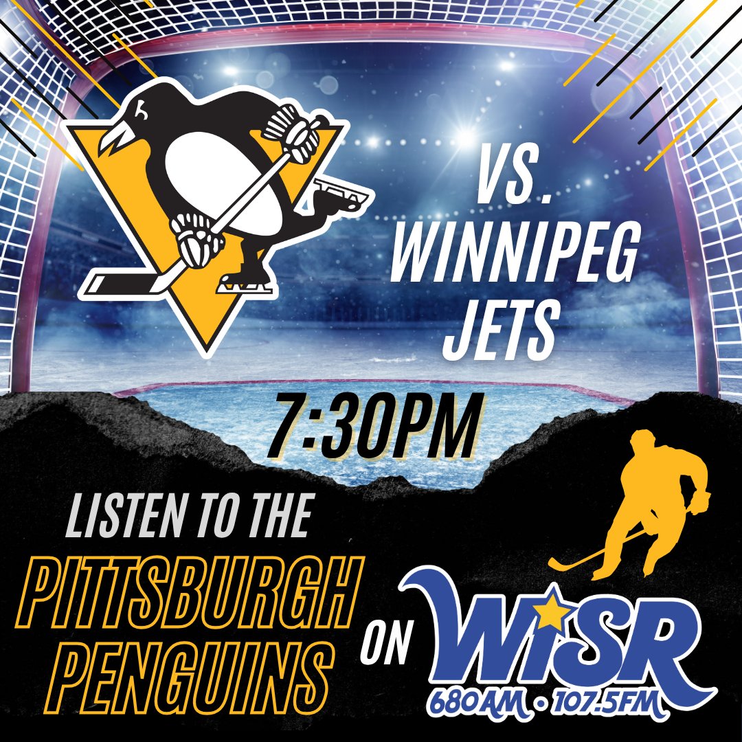 wisr680's tweet photo. It's a Penguins Hockey Night!ππ§π€π
Tune in to WISR 680AM & 107.5FM to hear the Penguins play the Winnipeg Jets! Pregame broadcast starts at 7:00pm. Game starts at 7:30pm! #LetsGoPens #Pittsburgh #Penguins #WISR #NHL https://t.co/vKM70gXAnL