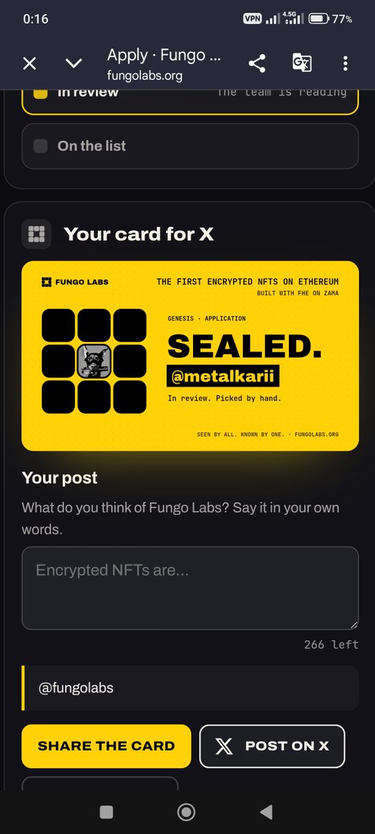 metalkarii's tweet photo. Encrypted NFTs are finally private by design.
Fungo Labs is doing something that actually matters — keeping the secret sealed until you decide to reveal it.

@fungolabs https://t.co/xHZOMezgPj