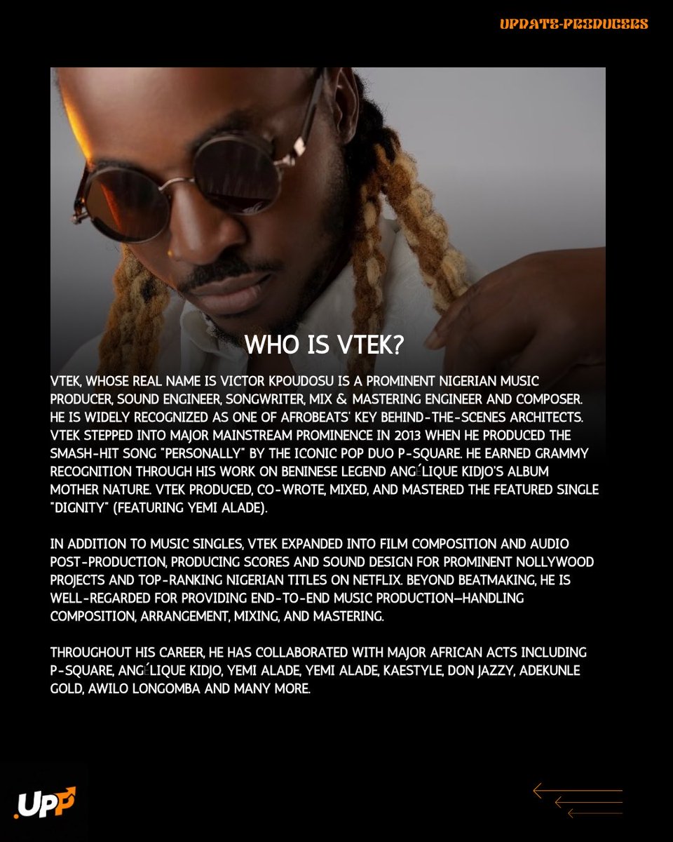 UpdateProducers's tweet photo. 🚨🥁Music Producer Vtek Today Spotlight https://t.co/z8iqwDXOMt