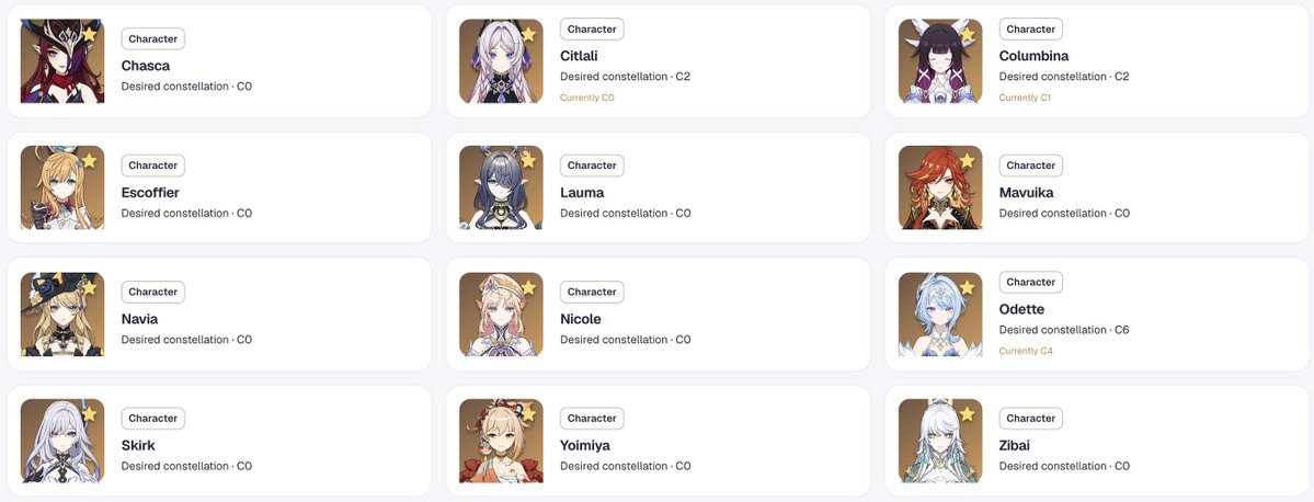 TeraxGI's tweet photo. I don't know how I should be able to afford wishing for every character I want, there are still so many missing (and for some I event want cons) 😭
Ima just hope I get C0R1 Escoffier and Skirk as soon as they drop without having to spend much https://t.co/d67cGBvtrd