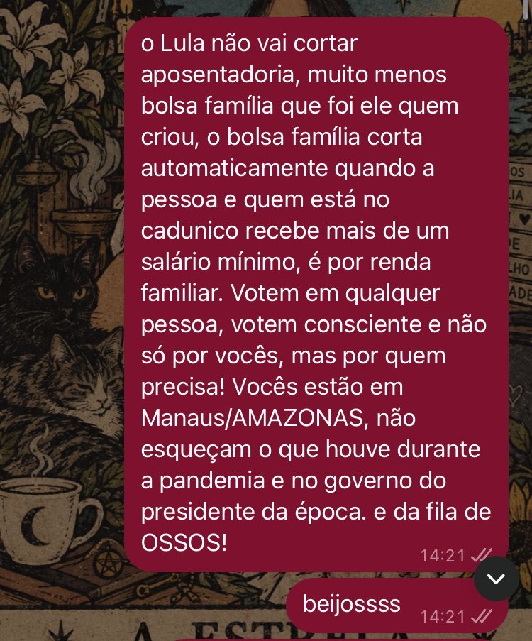 ketmartnss's tweet photo. a minha família tem raiva de luly pq simplesmente a renda familiar é acima de dois salários mínimos e cortaram o bolsa família… enquanto uma outra q nem da família é fica jogando fake news de kawai de que o Lula vai cortar a aposentadoria https://t.co/TwLNU0Y37X