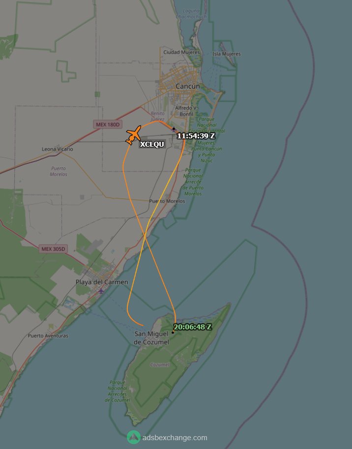prefix64's tweet photo. 31 NM entre Cancún (MMUN) y Cozumel (MMCZ) en el Learjet 31A (XC-LQU) del Gobierno de Quintana Roo. Puede tener su razón de ser, pero ¿es proporcional al trayecto? https://t.co/9MGXAF7h00