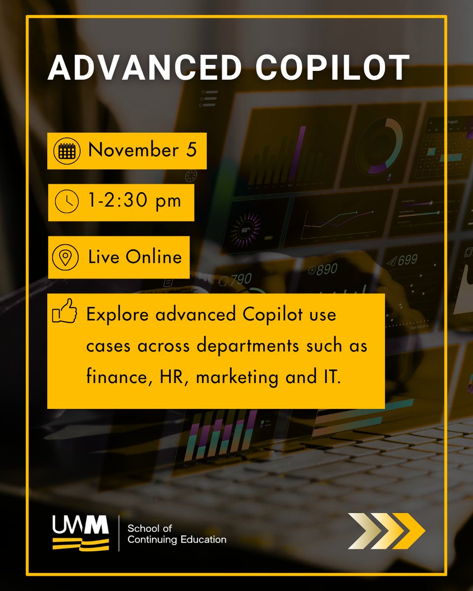 UWMContinuingEd's tweet photo. Build practical Copilot skills you can apply immediately, from writing effective prompts to designing AI-enhanced workflows with three live online courses. 

Unlock the full power of Copilot. Register today! https://t.co/srC3BE34U9 https://t.co/7LF5GcZoxL