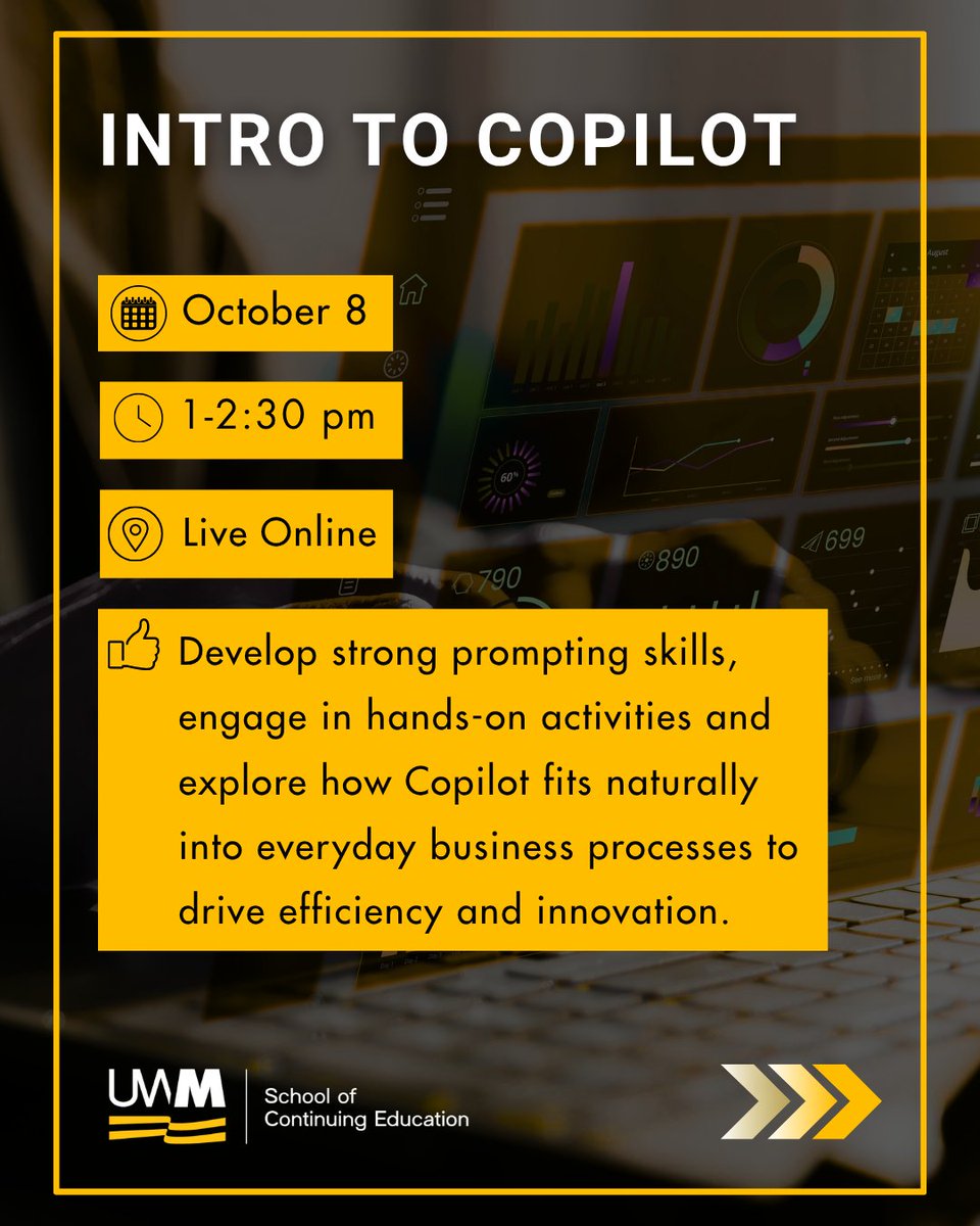 UWMContinuingEd's tweet photo. Build practical Copilot skills you can apply immediately, from writing effective prompts to designing AI-enhanced workflows with three live online courses. 

Unlock the full power of Copilot. Register today! https://t.co/srC3BE34U9 https://t.co/7LF5GcZoxL
